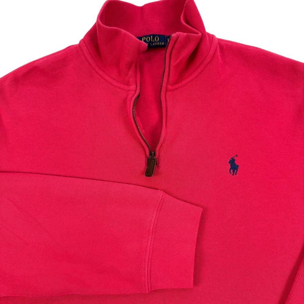 Polo Ralph Lauren Sweater Mens Large Pink Quarter Zip Mock Neck Cotton Pony Logo